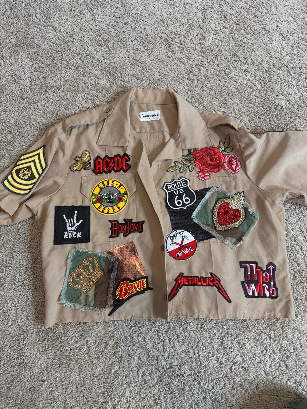Beige Embroidered Patchwork Utility Jacket by